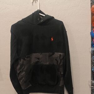 Polo by Ralph Lauren Black and Gray Camo Hoodie with Orange Emblem